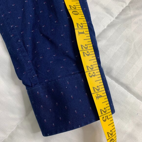 Tommy Hilfiger Men’s XL Blue Long Sleeve Shirt – Micro Red & White Pattern - Picture 11 of 12